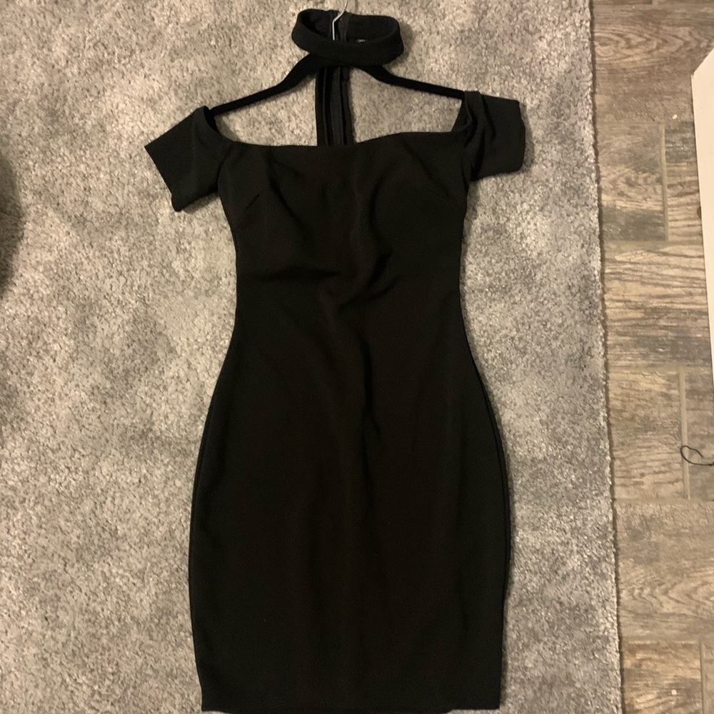 Black mini dress with choker detail